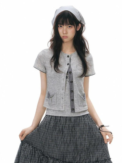 NAPSNAPS Colorblock Knit Buttoned Cropped Women&