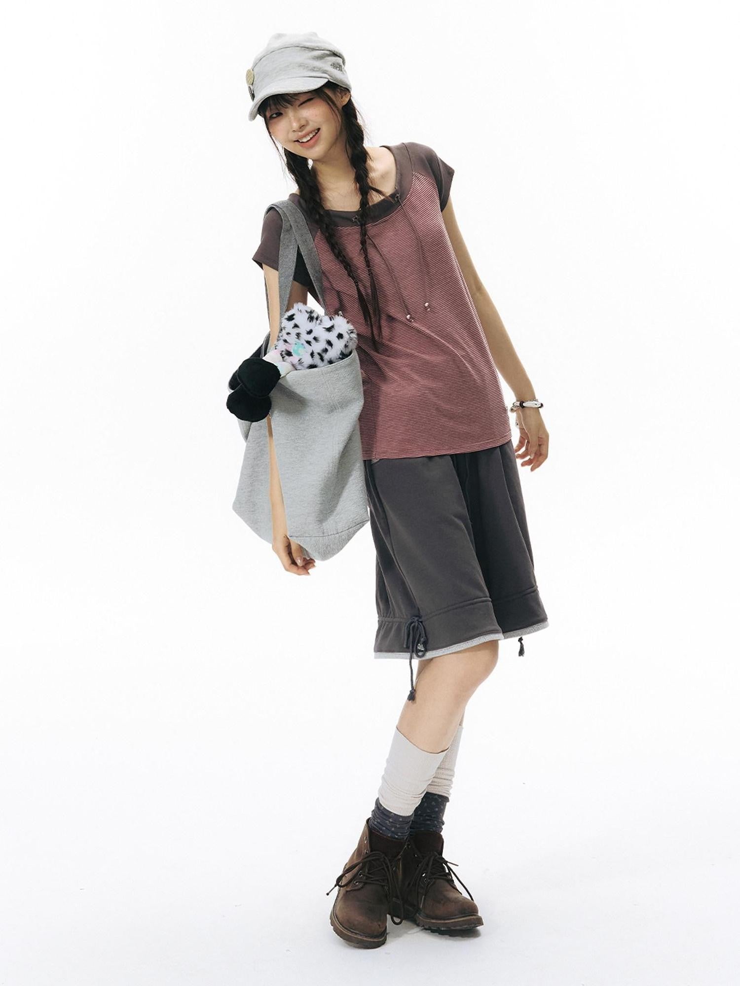 NAPSNAPS Colorblock Panel Drawstring Elastic Waist Women&