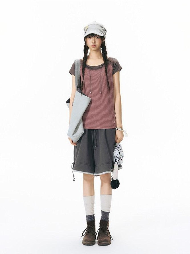 NAPSNAPS Colorblock Panel Drawstring Elastic Waist Women&