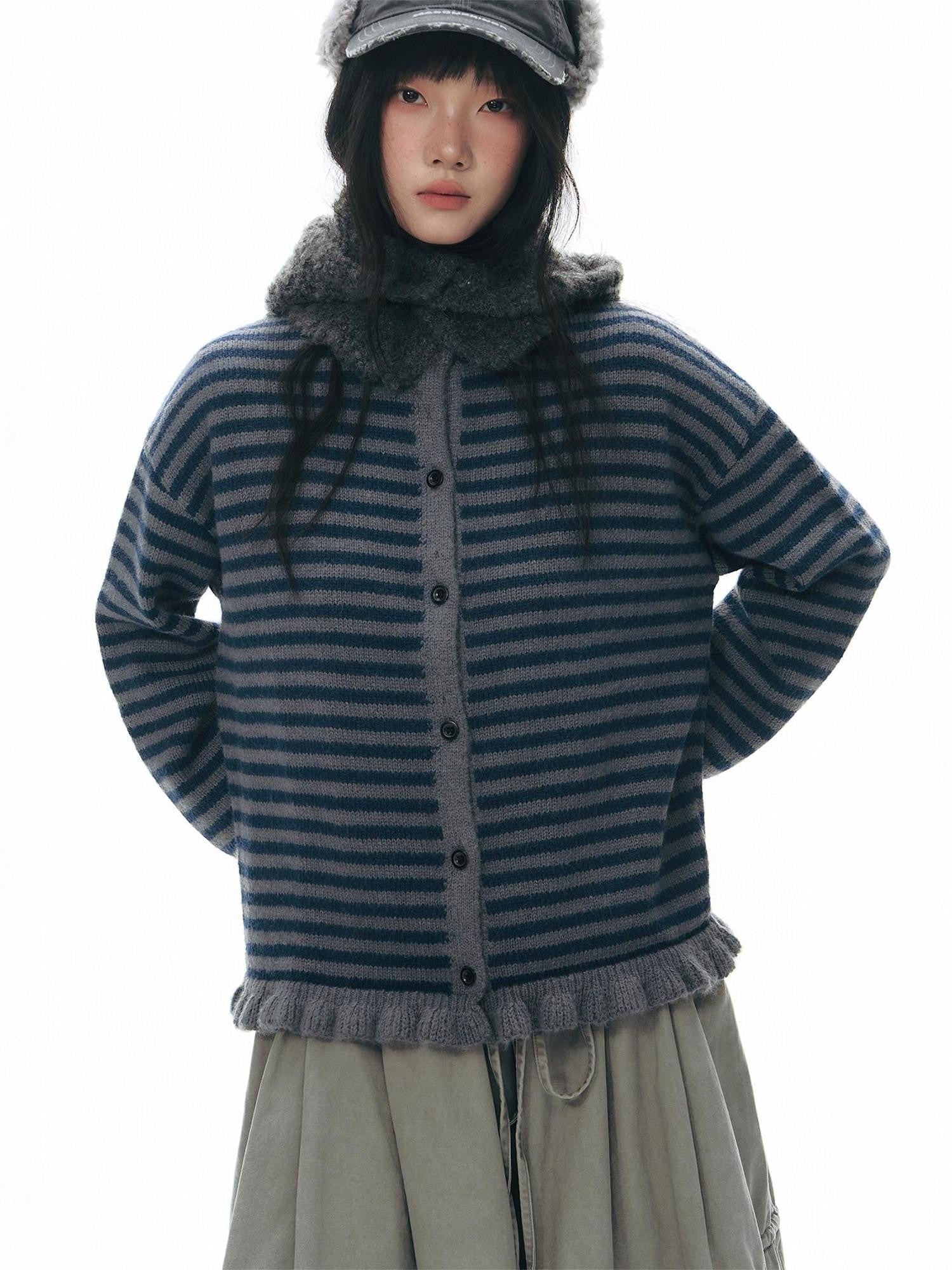 NAPSNAPS Colorblock Striped Ruffle Hem Crewneck Women&