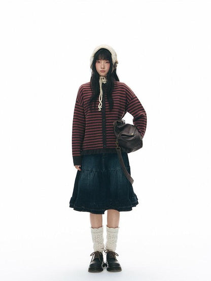 NAPSNAPS Colorblock Striped Ruffle Hem Crewneck Women&
