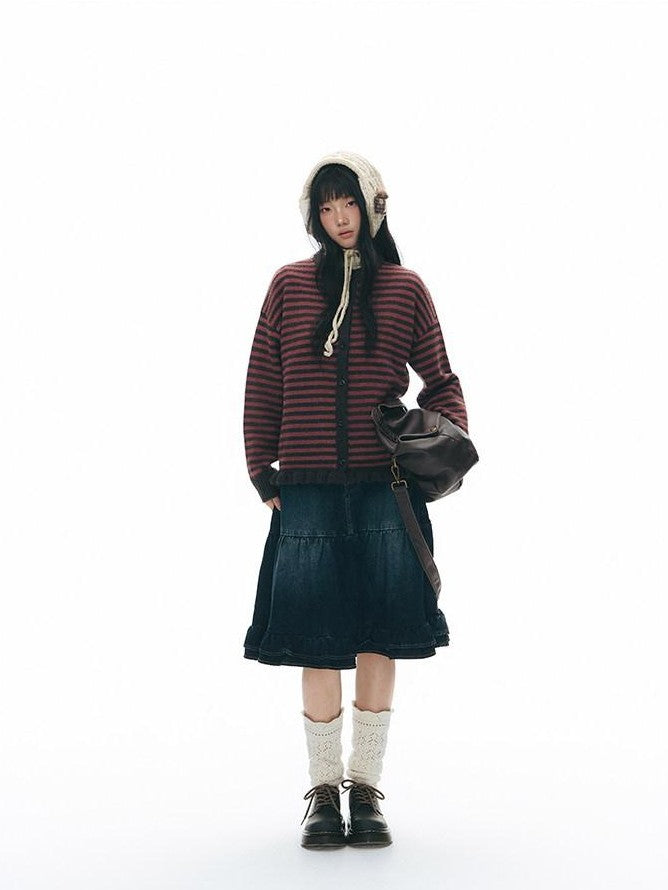 NAPSNAPS Colorblock Striped Ruffle Hem Crewneck Women&