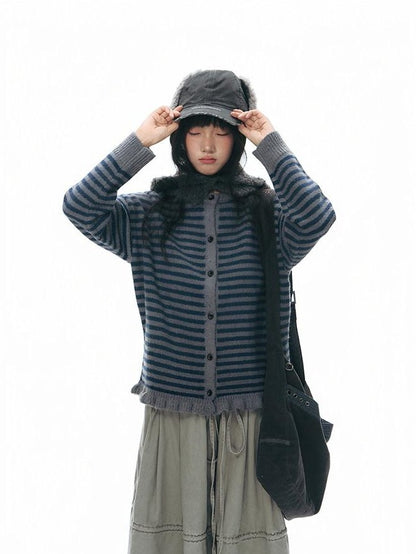 NAPSNAPS Colorblock Striped Ruffle Hem Crewneck Women&