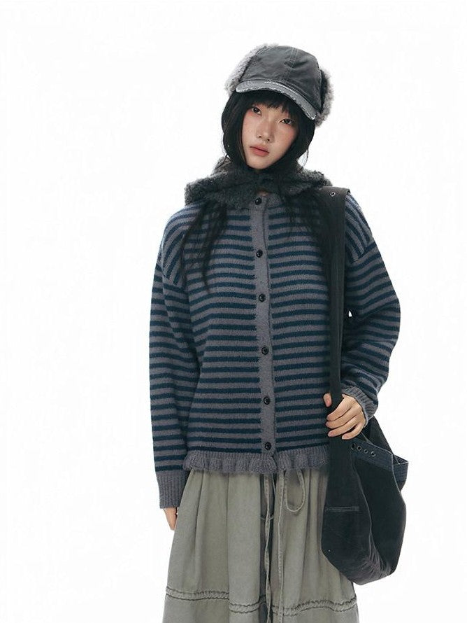 NAPSNAPS Colorblock Striped Ruffle Hem Crewneck Women&
