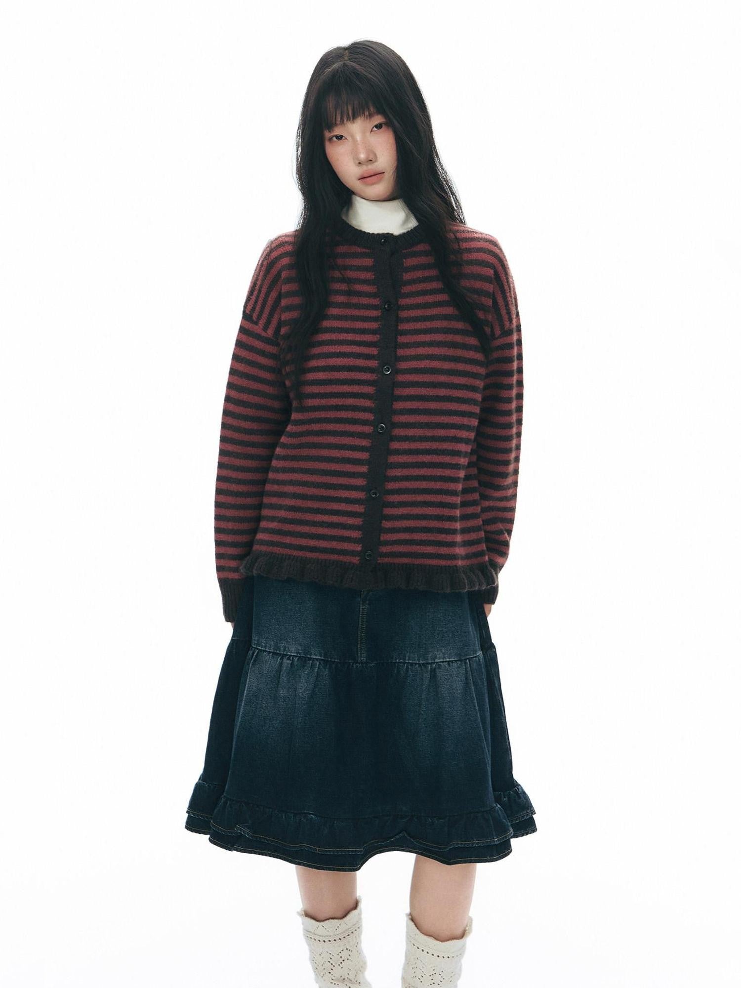 NAPSNAPS Colorblock Striped Ruffle Hem Crewneck Women&