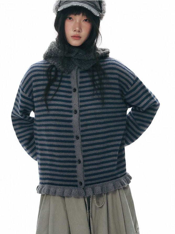 NAPSNAPS Colorblock Striped Ruffle Hem Crewneck Women&