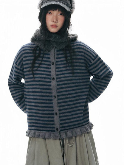 NAPSNAPS Colorblock Striped Ruffle Hem Crewneck Women&