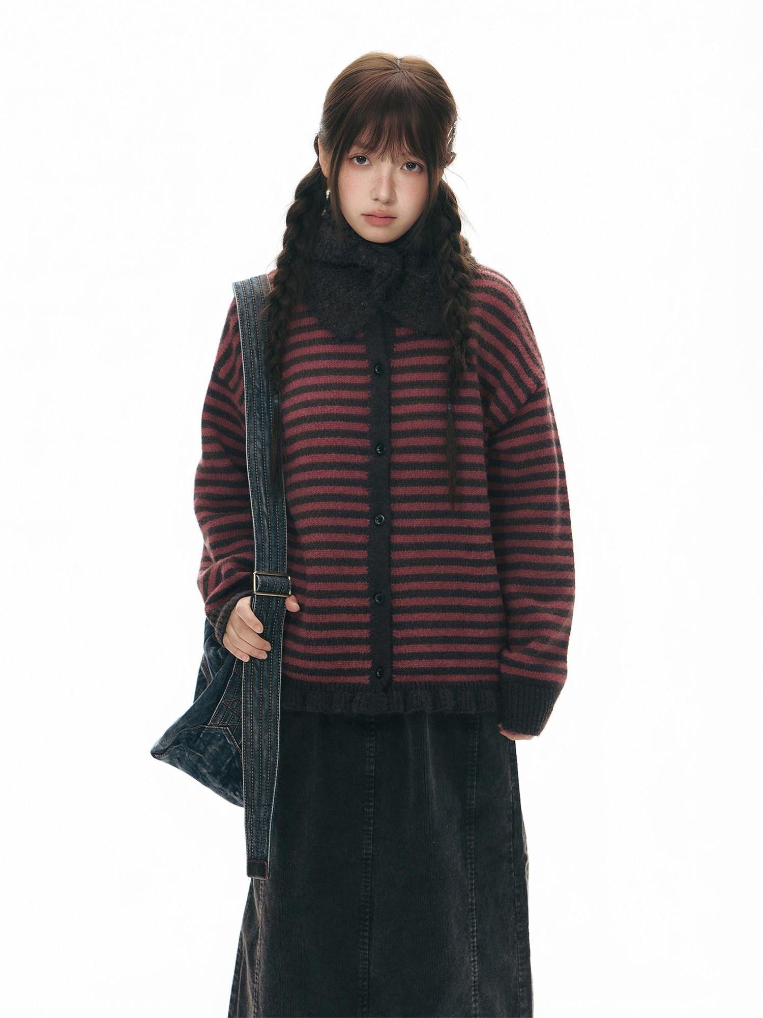 NAPSNAPS Colorblock Striped Ruffle Hem Crewneck Women&