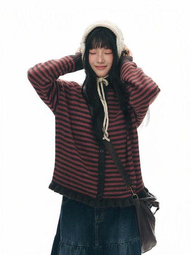 NAPSNAPS Colorblock Striped Ruffle Hem Crewneck Women&