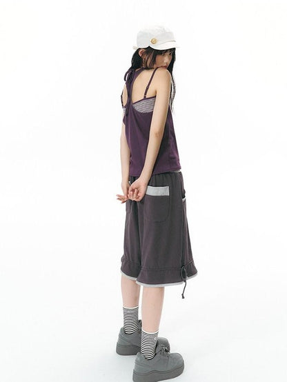 NAPSNAPS Contrast Embroidered Trim Y Back Wide Strap Women&