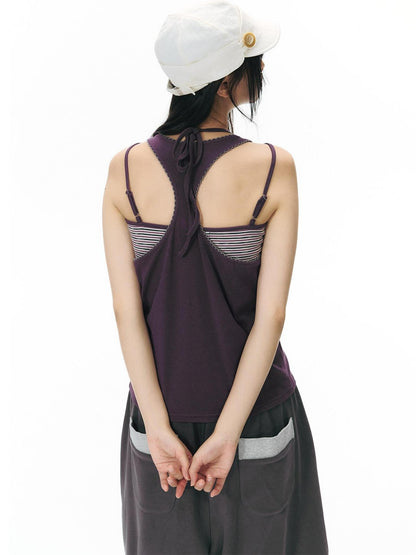 NAPSNAPS Contrast Embroidered Trim Y Back Wide Strap Women&