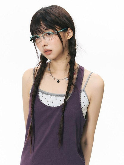 NAPSNAPS Contrast Embroidered Trim Y Back Wide Strap Women&