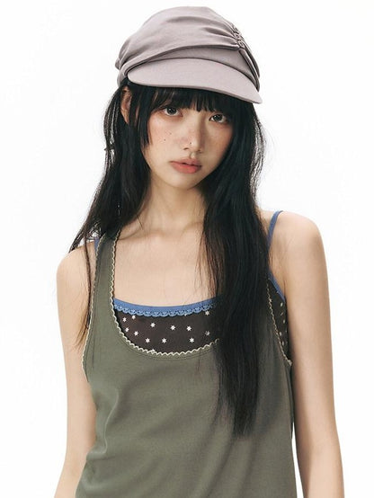 NAPSNAPS Contrast Embroidered Trim Y Back Wide Strap Women&