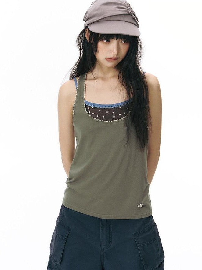NAPSNAPS Contrast Embroidered Trim Y Back Wide Strap Women&