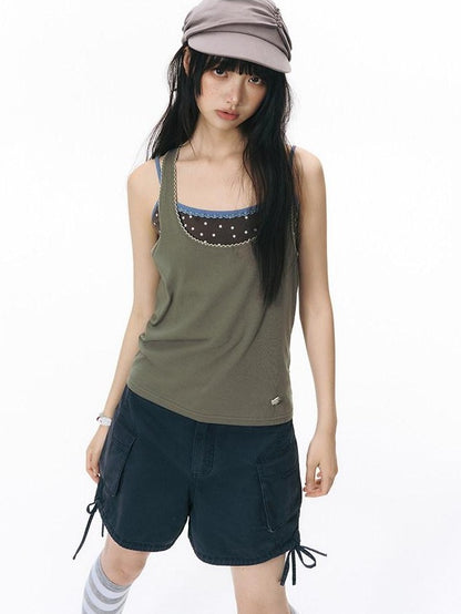 NAPSNAPS Contrast Embroidered Trim Y Back Wide Strap Women&