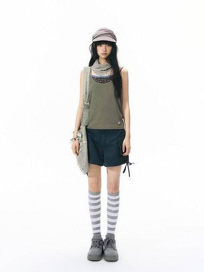 NAPSNAPS Contrast Embroidered Trim Y Back Wide Strap Women&