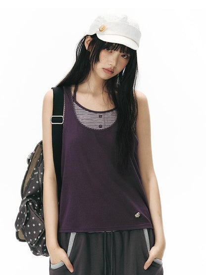 NAPSNAPS Contrast Embroidered Trim Y Back Wide Strap Women&