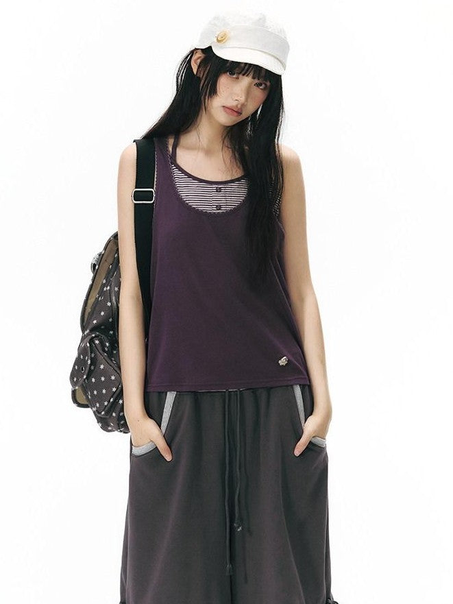 NAPSNAPS Contrast Embroidered Trim Y Back Wide Strap Women&