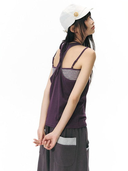 NAPSNAPS Contrast Embroidered Trim Y Back Wide Strap Women&