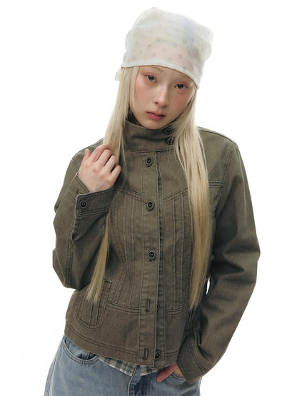 NAPSNAPS Contrast Panel Stand Collar Utility Women&