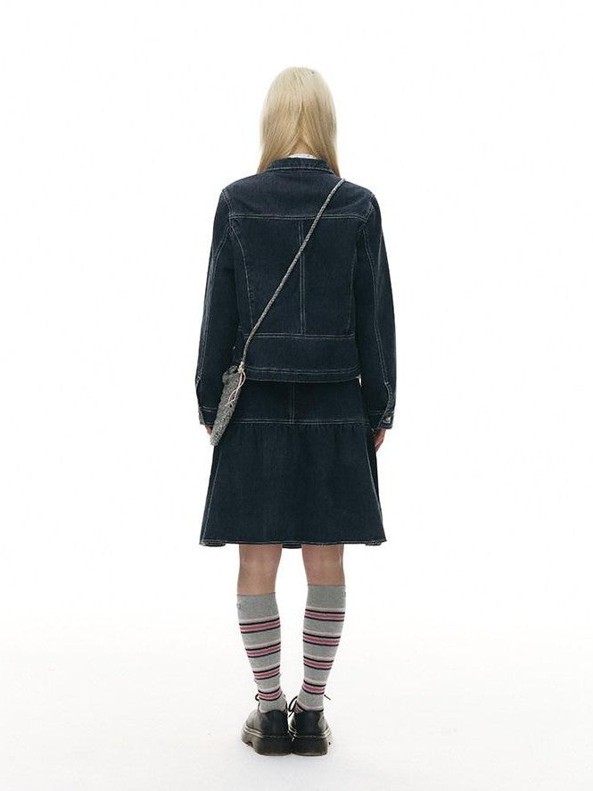 NAPSNAPS Contrast Panel Stand Collar Utility Women&