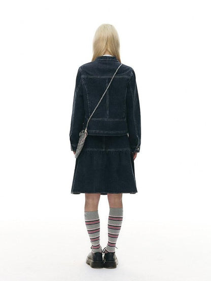 NAPSNAPS Contrast Panel Stand Collar Utility Women&