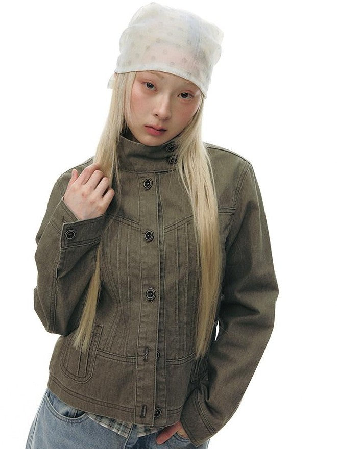 NAPSNAPS Contrast Panel Stand Collar Utility Women&