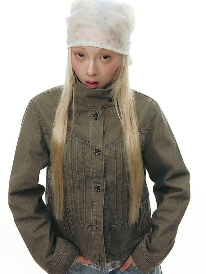 NAPSNAPS Contrast Panel Stand Collar Utility Women&