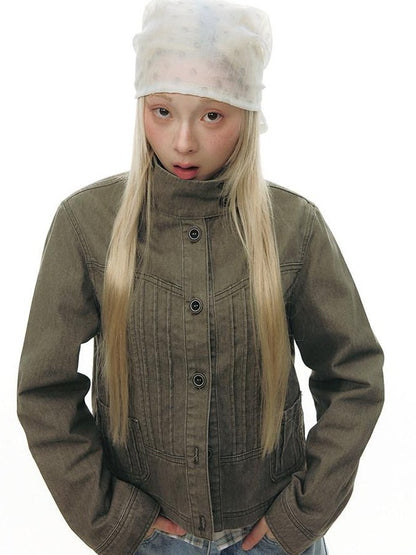 NAPSNAPS Contrast Panel Stand Collar Utility Women&