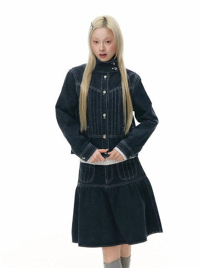 NAPSNAPS Contrast Panel Stand Collar Utility Women&