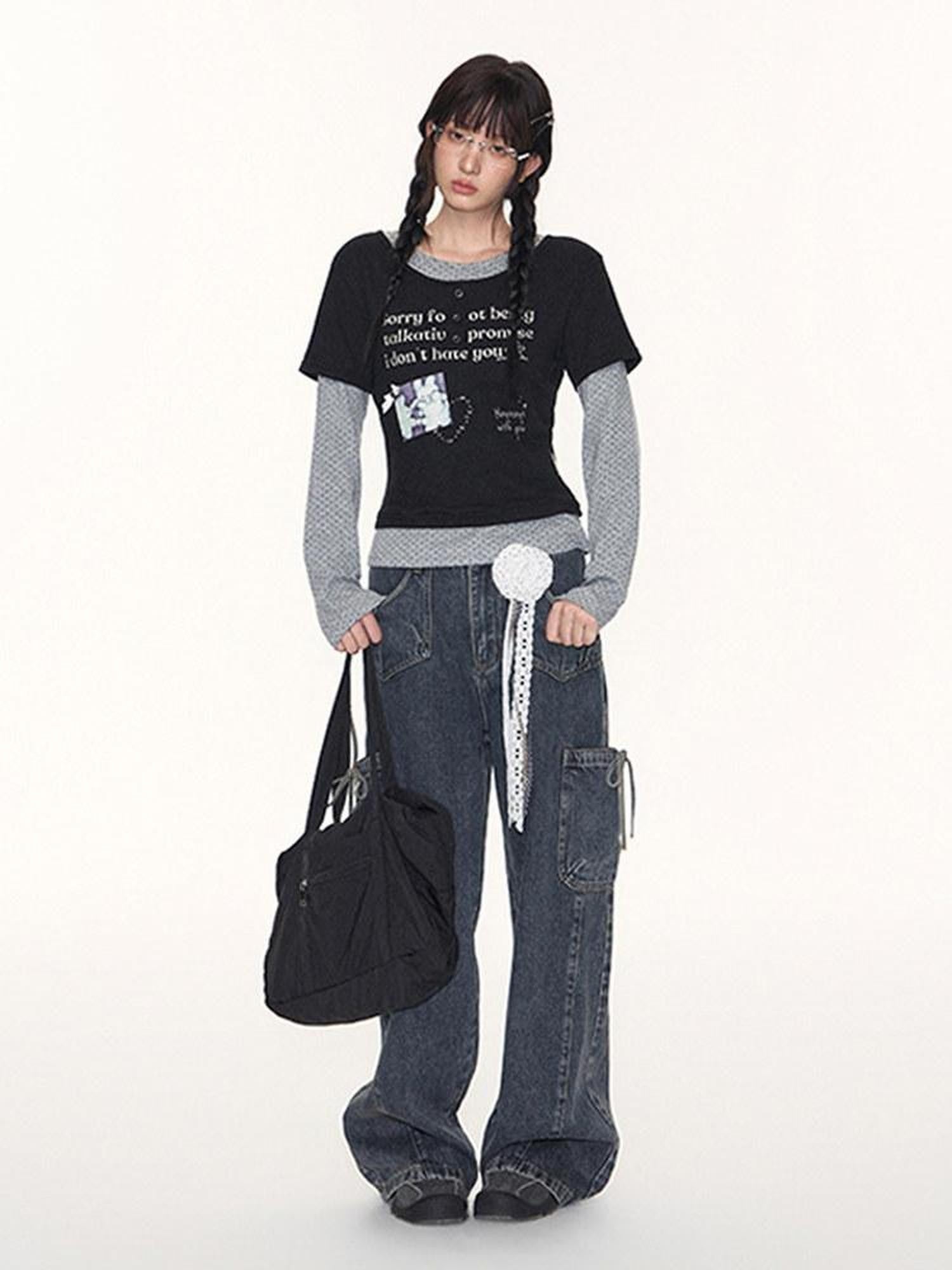 NAPSNAPS Contrast Patchwork Polka Dot Layered Print Women&