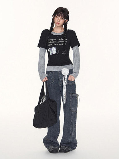 NAPSNAPS Contrast Patchwork Polka Dot Layered Print Women&