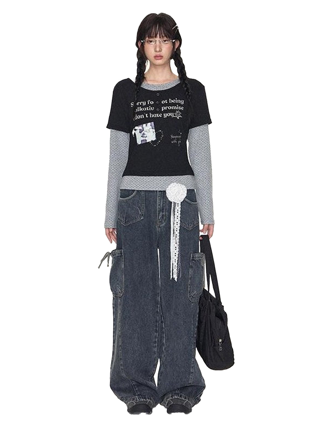 NAPSNAPS Contrast Patchwork Polka Dot Layered Print Women&