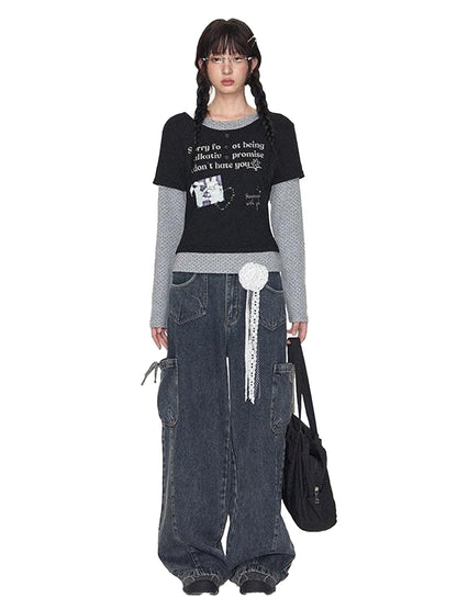 NAPSNAPS Contrast Patchwork Polka Dot Layered Print Women&