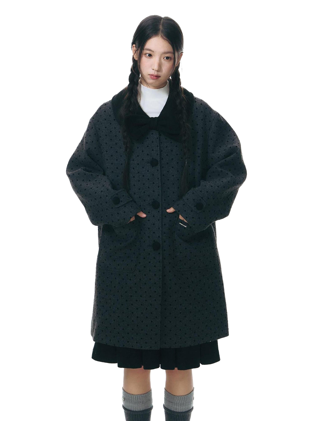 NAPSNAPS Contrast Polka Dot Bow Doll Collar Detachable Cape Women&