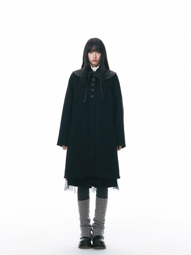 NAPSNAPS Contrast Polka Dot Bow Doll Collar Detachable Cape Women&