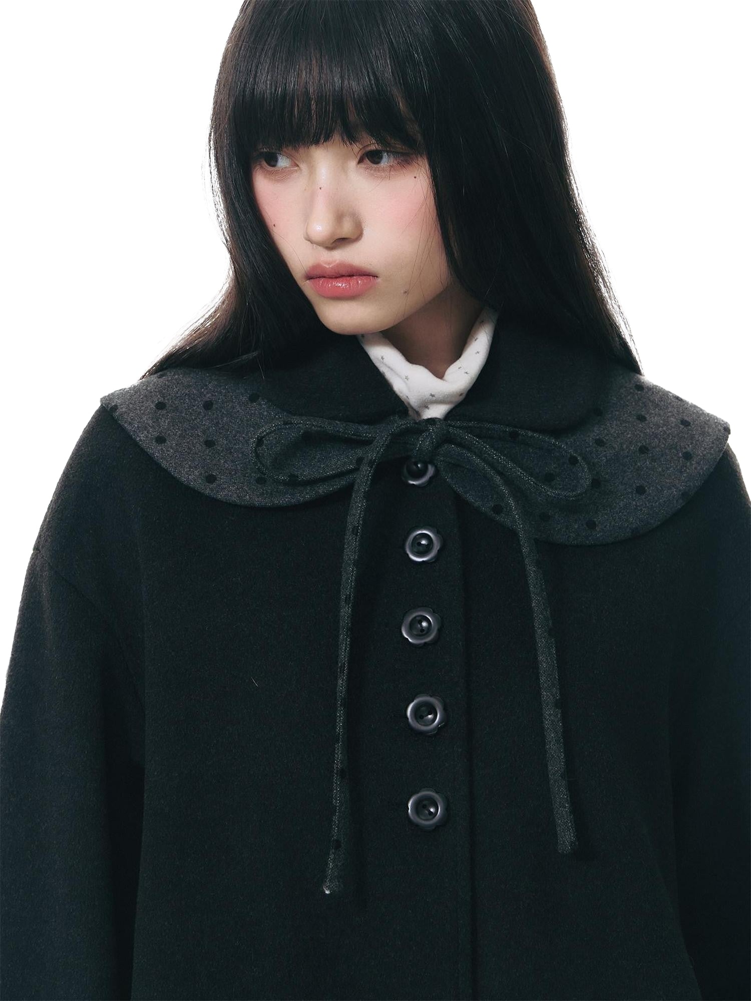 NAPSNAPS Contrast Polka Dot Bow Doll Collar Detachable Cape Women&