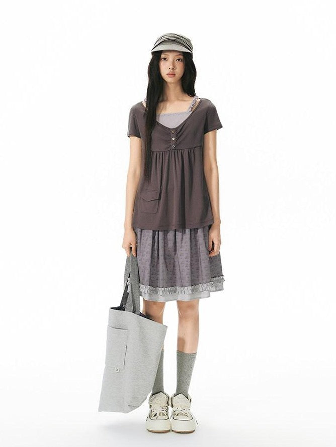 NAPSNAPS Contrast Ruffle Strap Faux Layered Women&