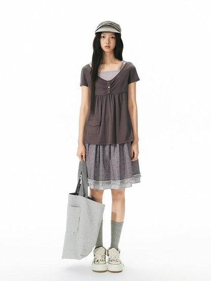 NAPSNAPS Contrast Ruffle Strap Faux Layered Women&