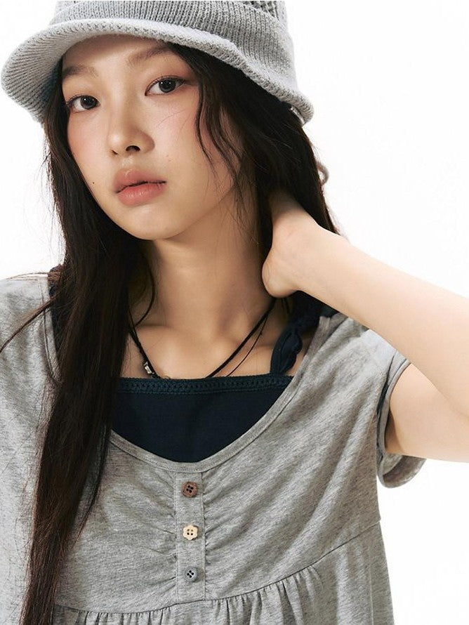NAPSNAPS Contrast Ruffle Strap Faux Layered Women&