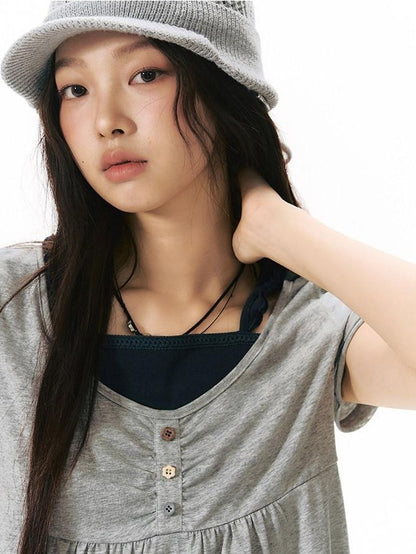 NAPSNAPS Contrast Ruffle Strap Faux Layered Women&