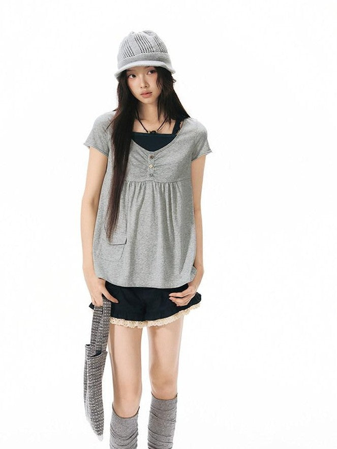 NAPSNAPS Contrast Ruffle Strap Faux Layered Women&