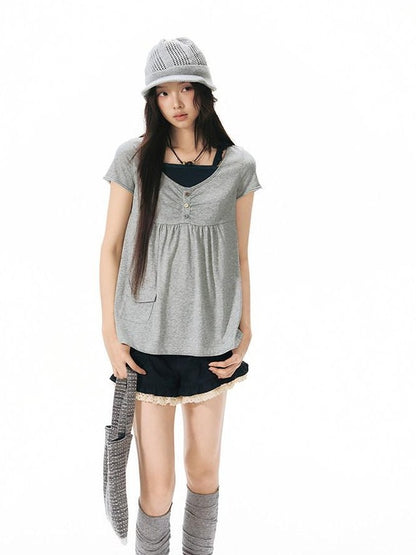 NAPSNAPS Contrast Ruffle Strap Faux Layered Women&