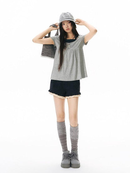 NAPSNAPS Contrast Ruffle Strap Faux Layered Women&