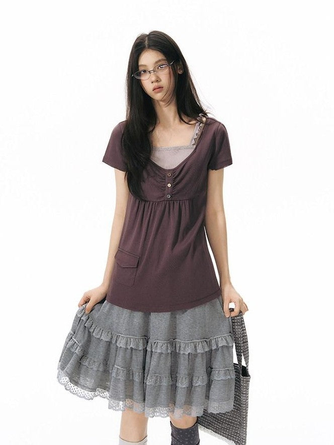 NAPSNAPS Contrast Ruffle Strap Faux Layered Women&