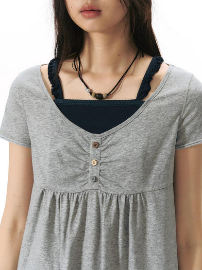 NAPSNAPS Contrast Ruffle Strap Faux Layered Women&