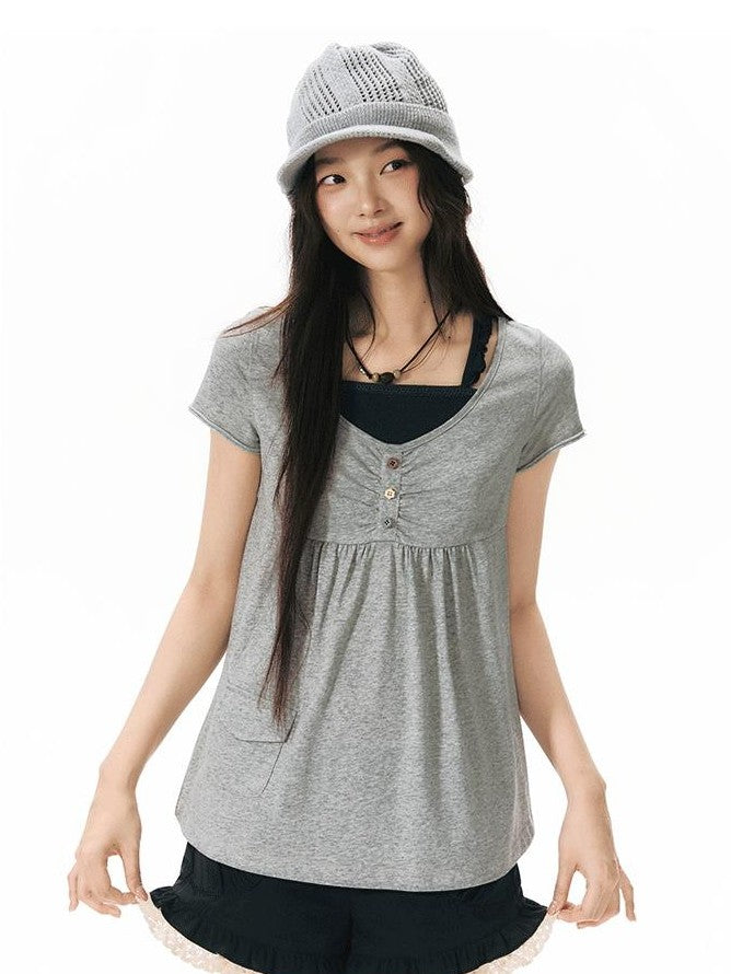 NAPSNAPS Contrast Ruffle Strap Faux Layered Women&
