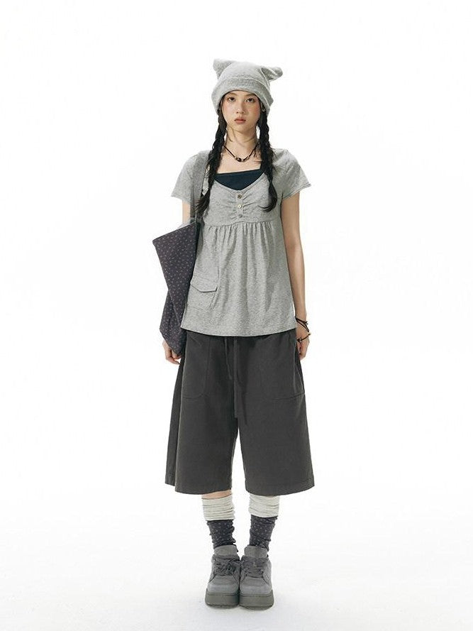 NAPSNAPS Contrast Ruffle Strap Faux Layered Women&
