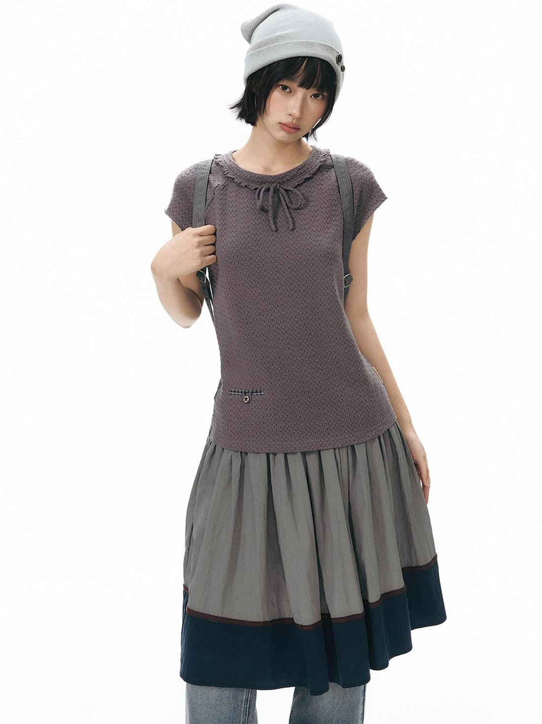 NAPSNAPS Contrast Tape Patchwork Lace A Line Women&