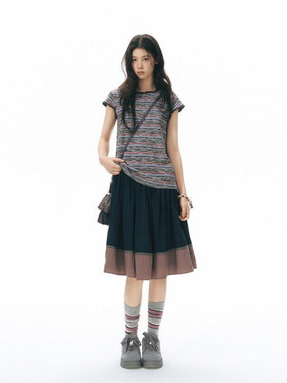 NAPSNAPS Contrast Tape Patchwork Lace A Line Women&